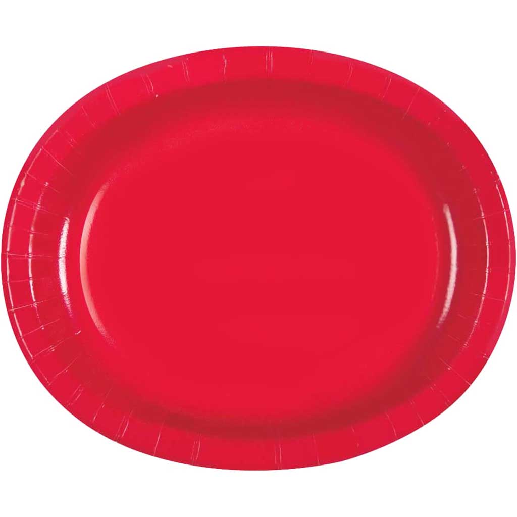 Ruby Red Solid Oval Plates, 8ct 