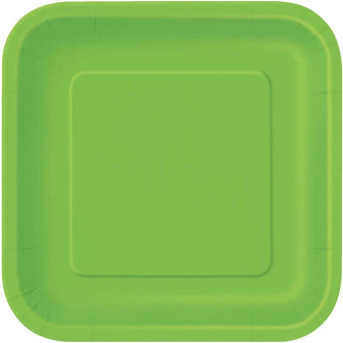 Lime Green Solid Square Dinner Plates 9in 14ct 