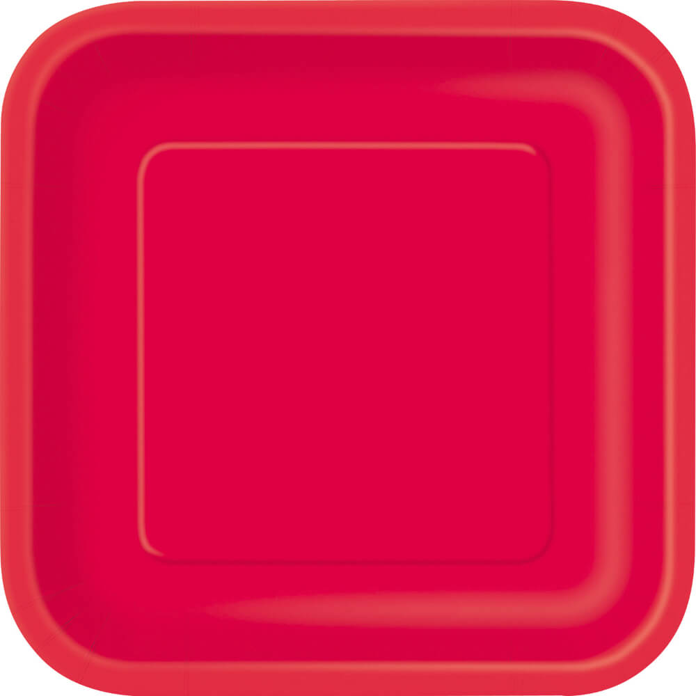 Ruby Red Solid Square Dinner Plates 9in 14ct, 