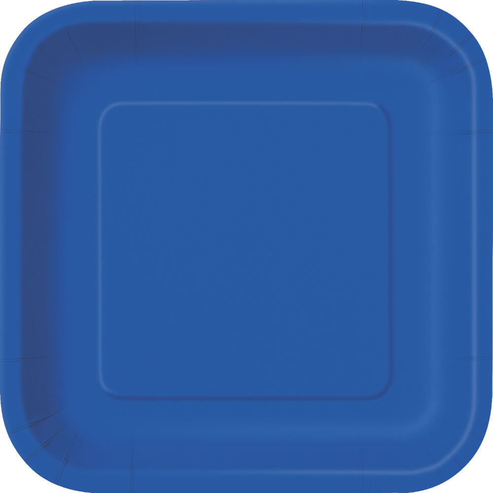 Square Dessert Plates 7in 16ct, Royal Blue Solid 