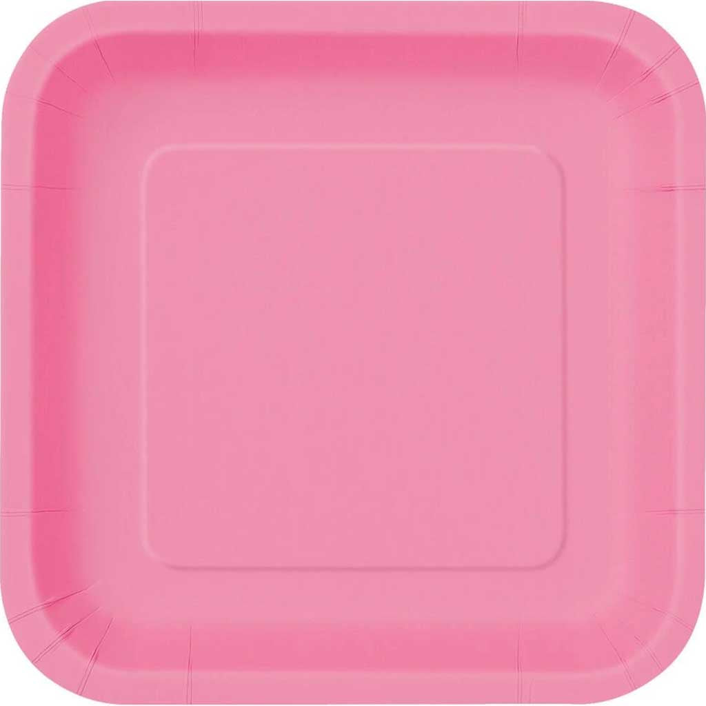 Square Dessert Plates 7in 16ct, Hot Pink Solid 