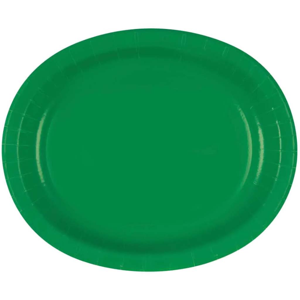 Emerald Green Solid Oval Plates 8ct, 