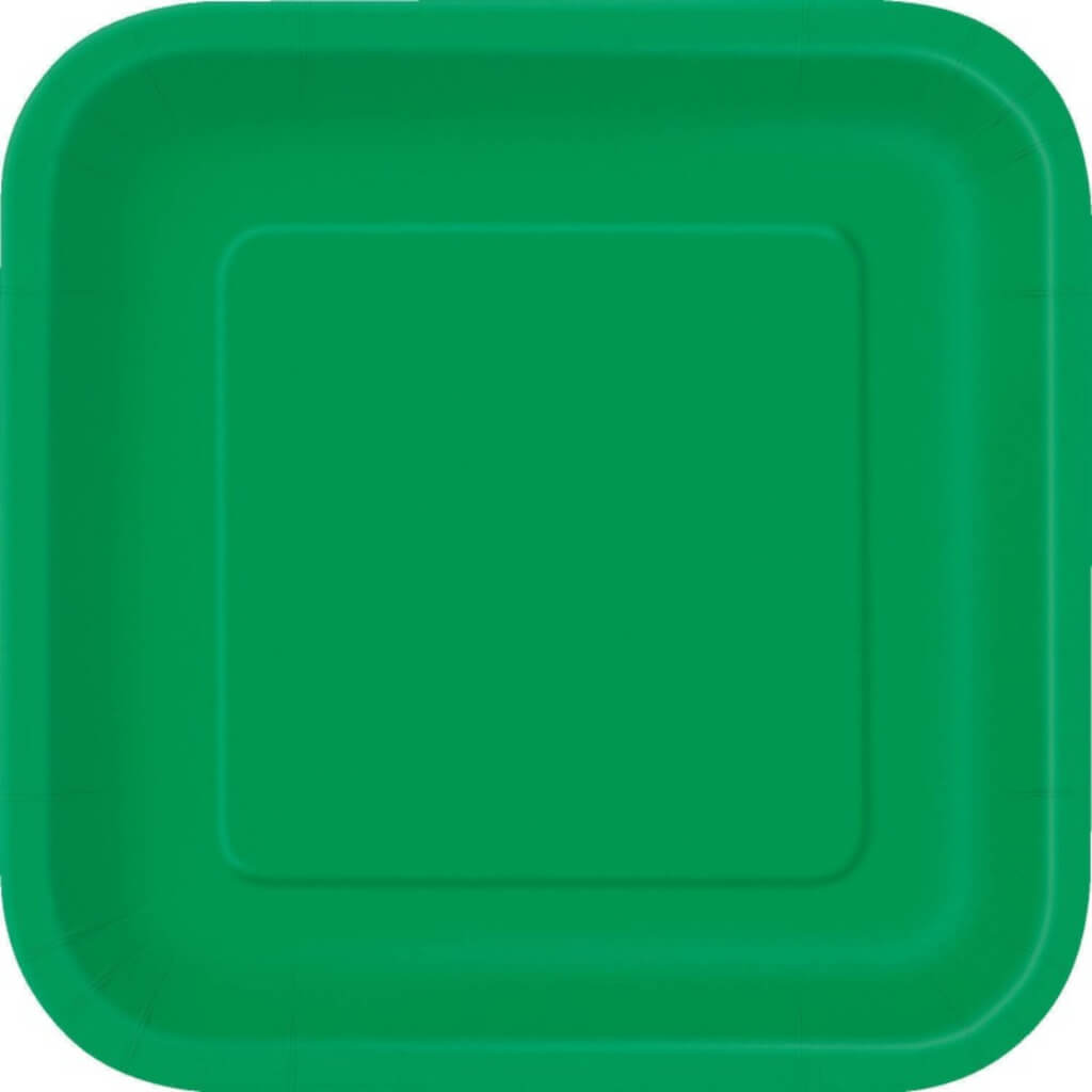 Emerald Green Solid Square Dinner Plates 9in 20ct, 