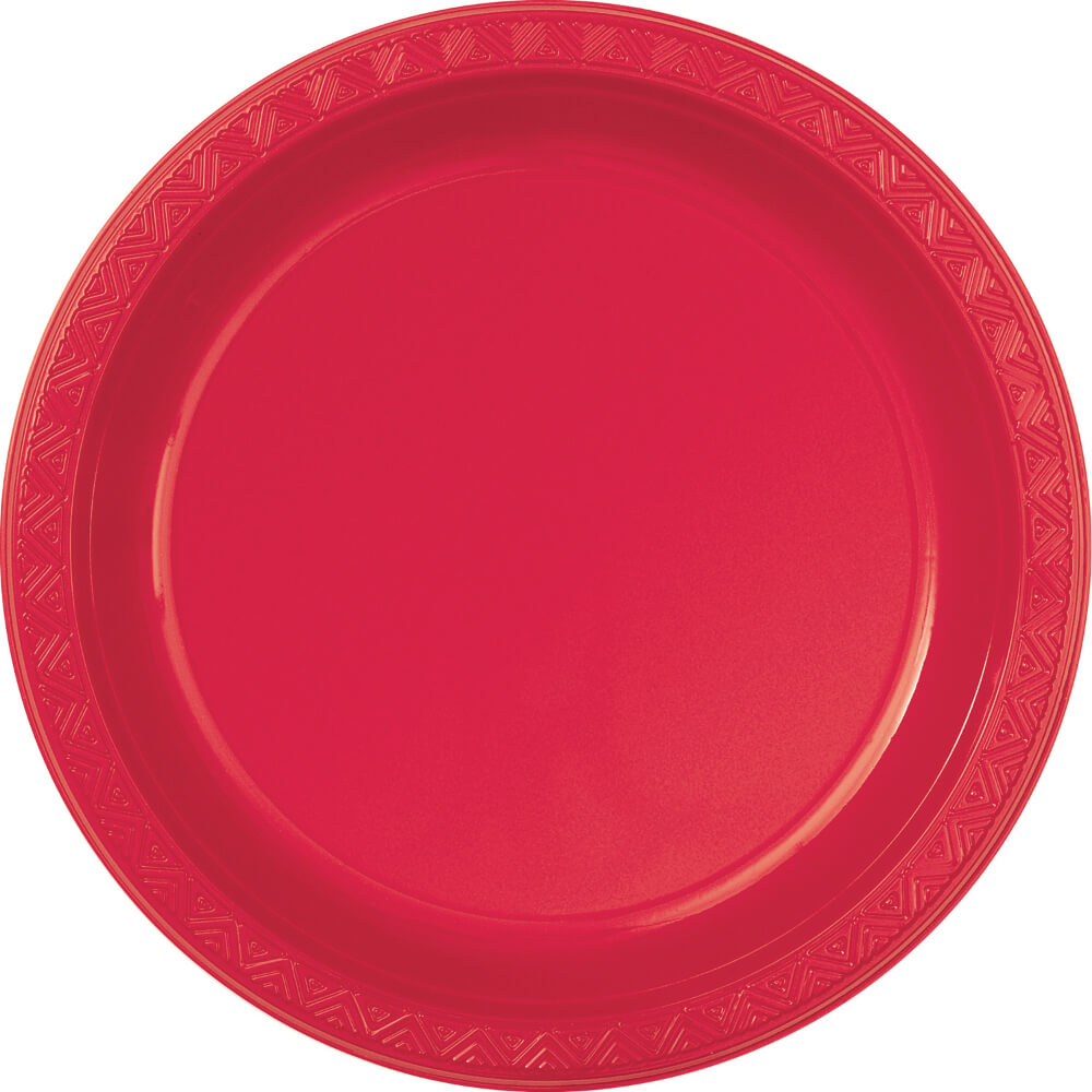 Ruby Red Solid Round Plastic Dessert Plates 7in 12ct, 