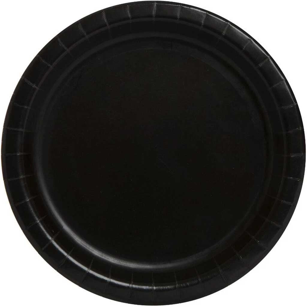 Round Dessert Plates 7in 8ct, Midnight Black Solid 