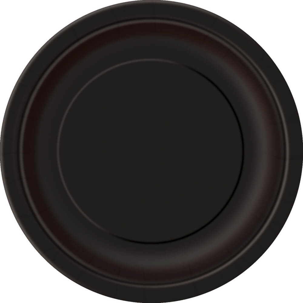 Round Dessert Plates 7in 20ct, Black Solid 