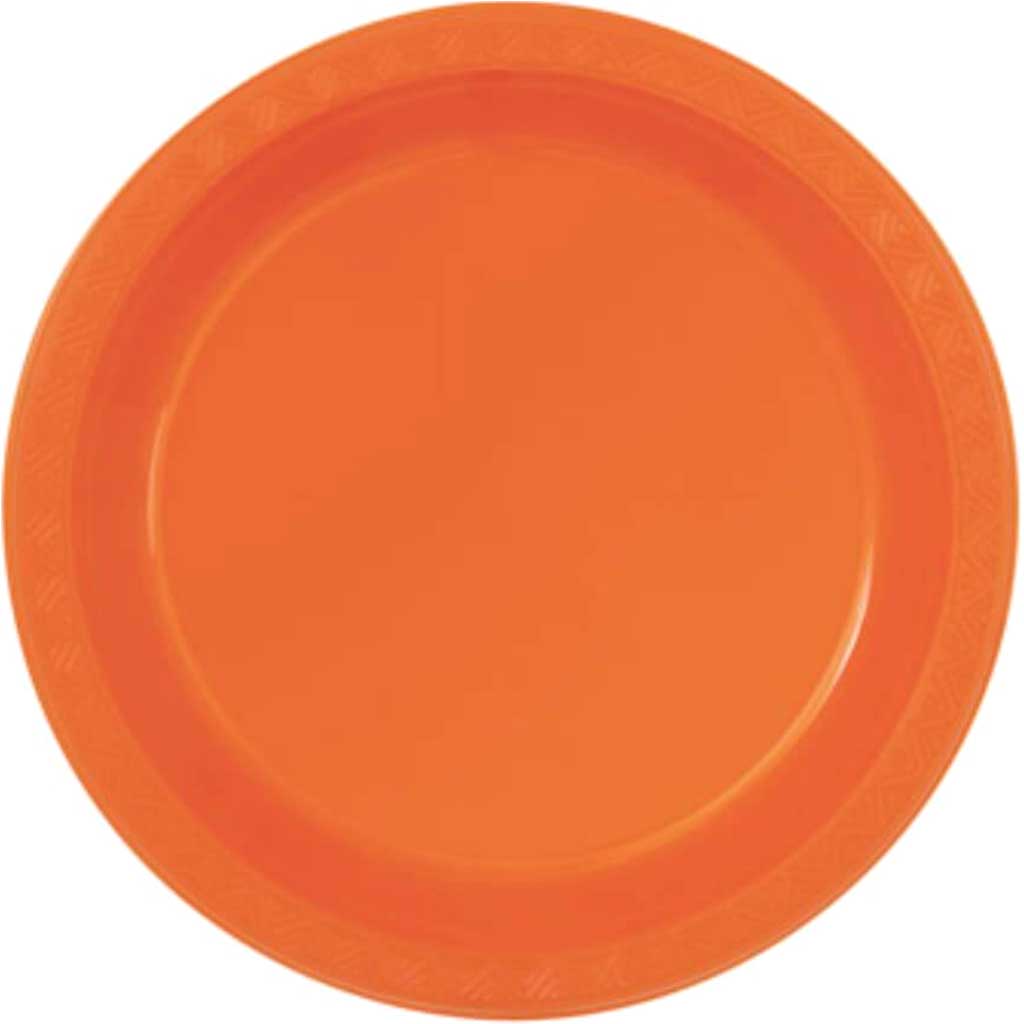 Round Plastic Dessert Plates 7in, 12ct, Orange Solid 