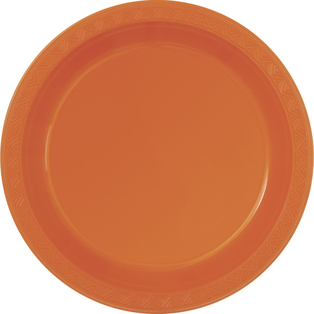 Round Plastic Dinner Plates 9in 8ct, Orange Solid 