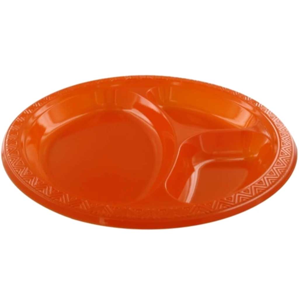 Compartment Plastic Plates 10in 6ct, Orange Solid 