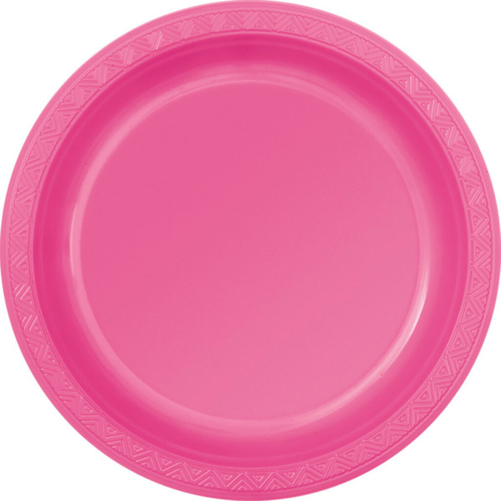 Round Plastic Dessert Plates 7in 12ct, Hot Pink Solid 