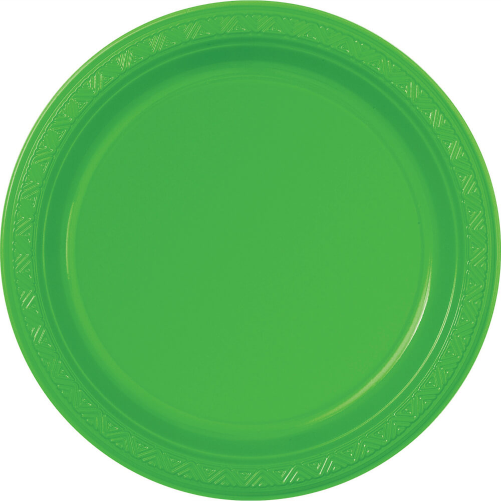 Lime Green Solid Round Plastic Dessert Plates 7in 12ct 