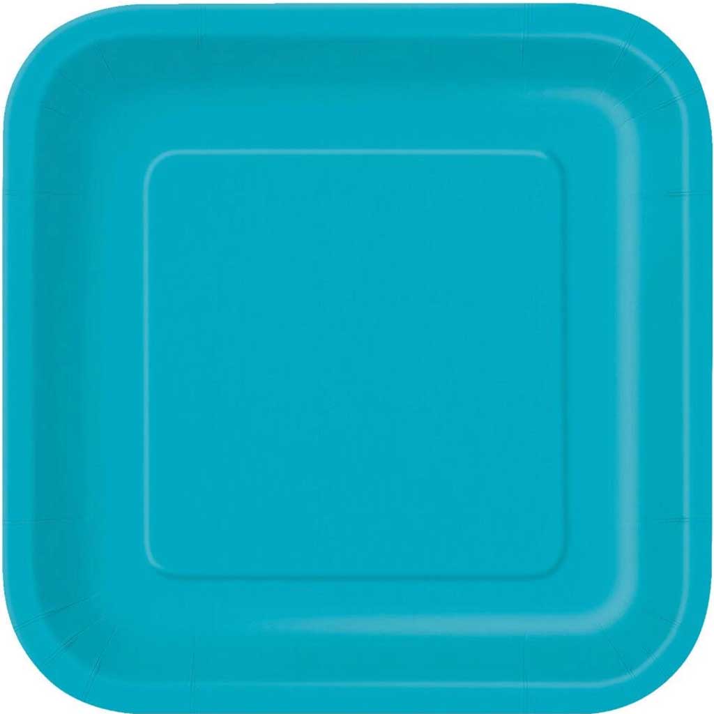 Caribbean Teal Solid Square Dinner Plates 9in 14ct 