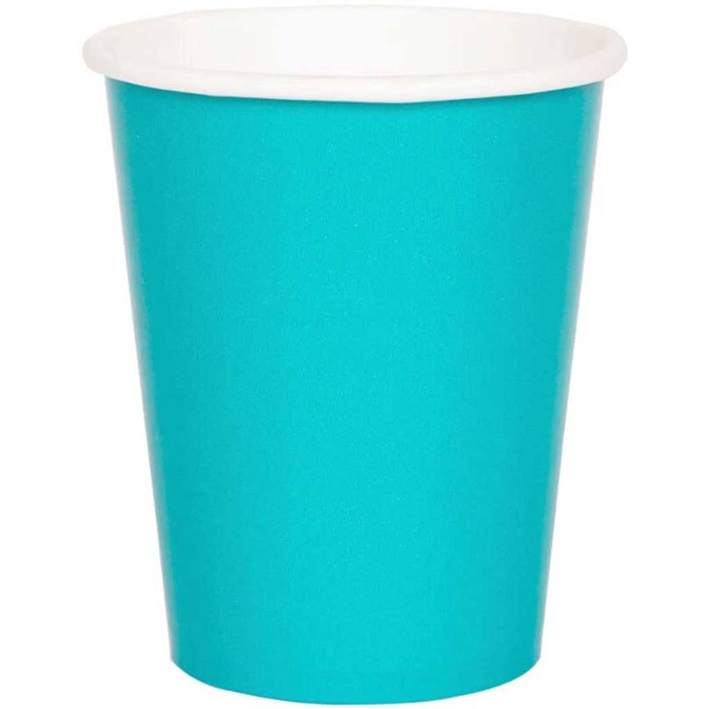Caribbean Teal Solid 9oz Paper Cups, 8ct 