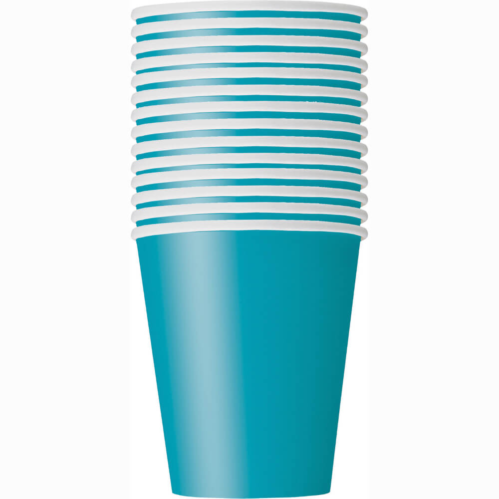 Caribbean Teal Solid 9oz Paper Cups, 14ct 