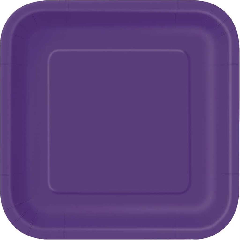 Square Dessert Plates 7in 16ct, Deep Purple Solid 