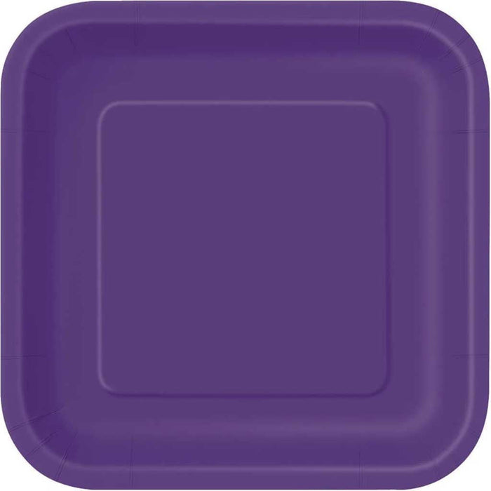 Square Dessert Plates 7in 16ct, Deep Purple Solid 