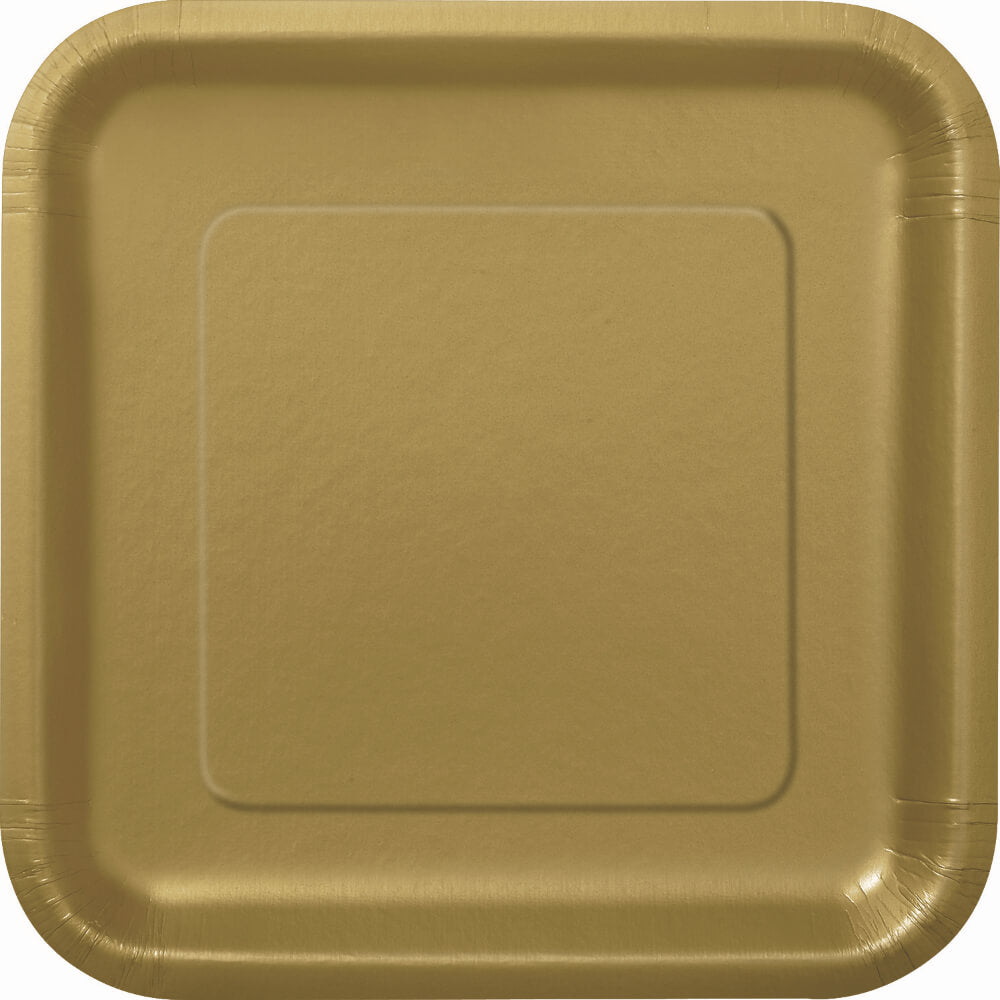 Gold Solid Square Dessert Plates 7in 16ct, 