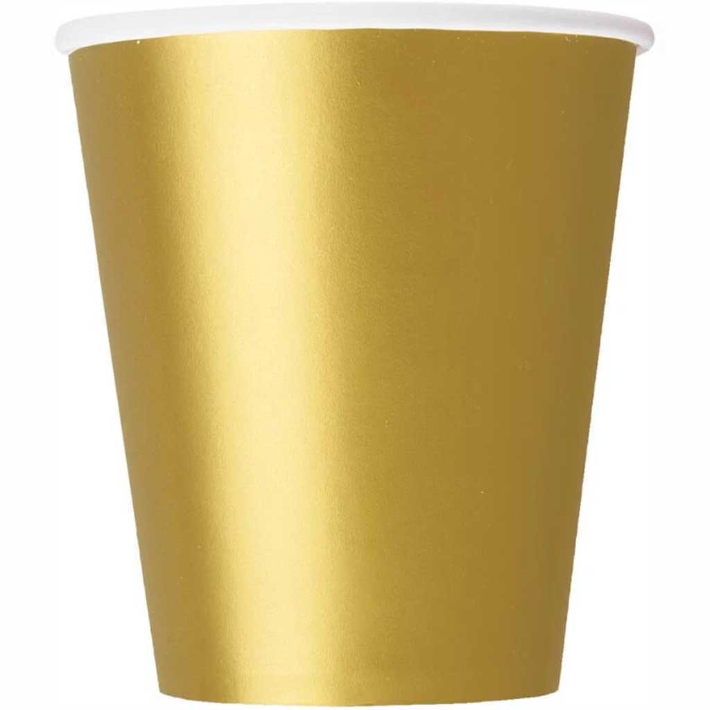 Gold Solid 9oz Paper Cups, 8ct 