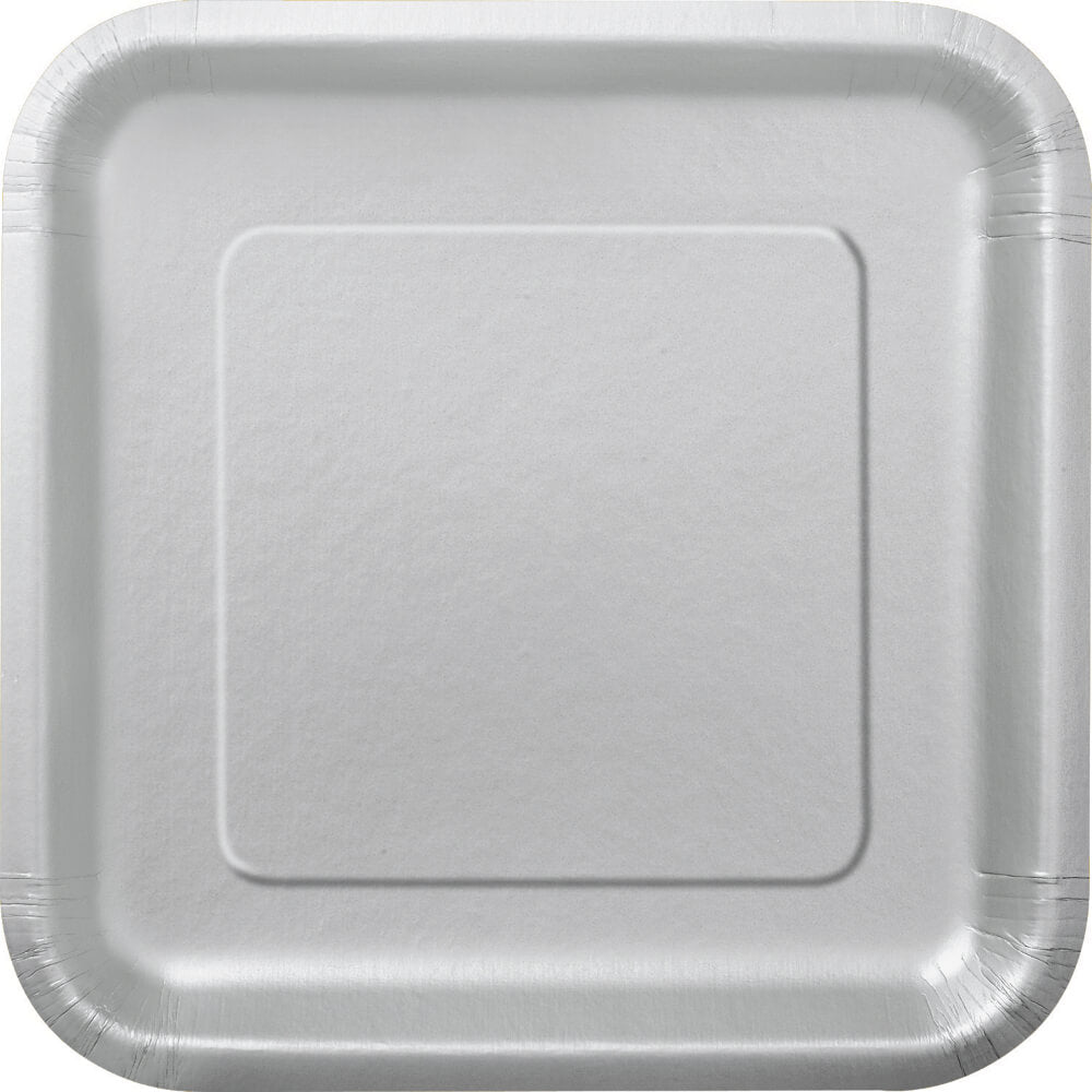 Square Dessert Plates 7in 16ct, Silver Solid 