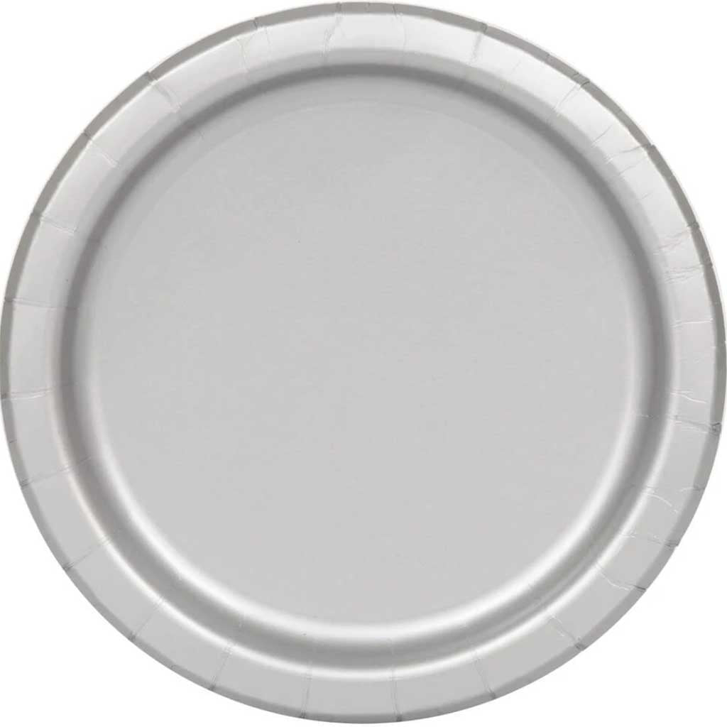 Round Dessert Plates 7in 20ct, Silver Solid 