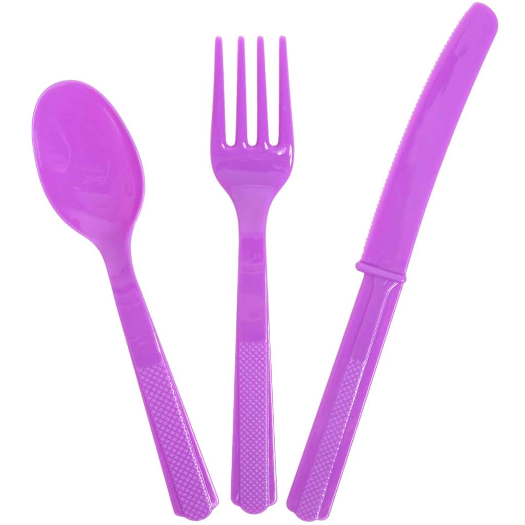 Assorted Plastic Cutlery 18ct, Pretty Purple Solid 