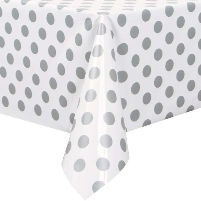 Rectangular Tablecover 54in x 108in, Silver Dots 
