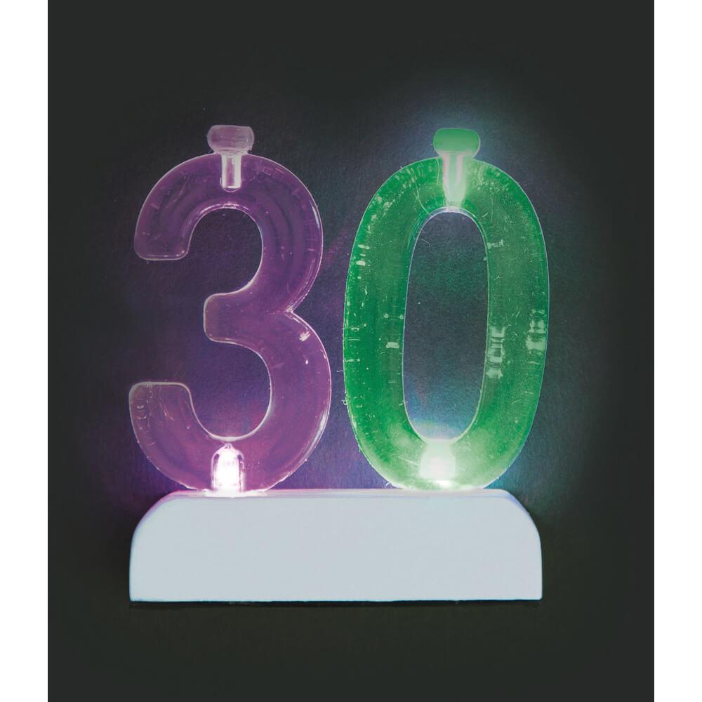 Flashing Holder with Birthday Candles Number 30 