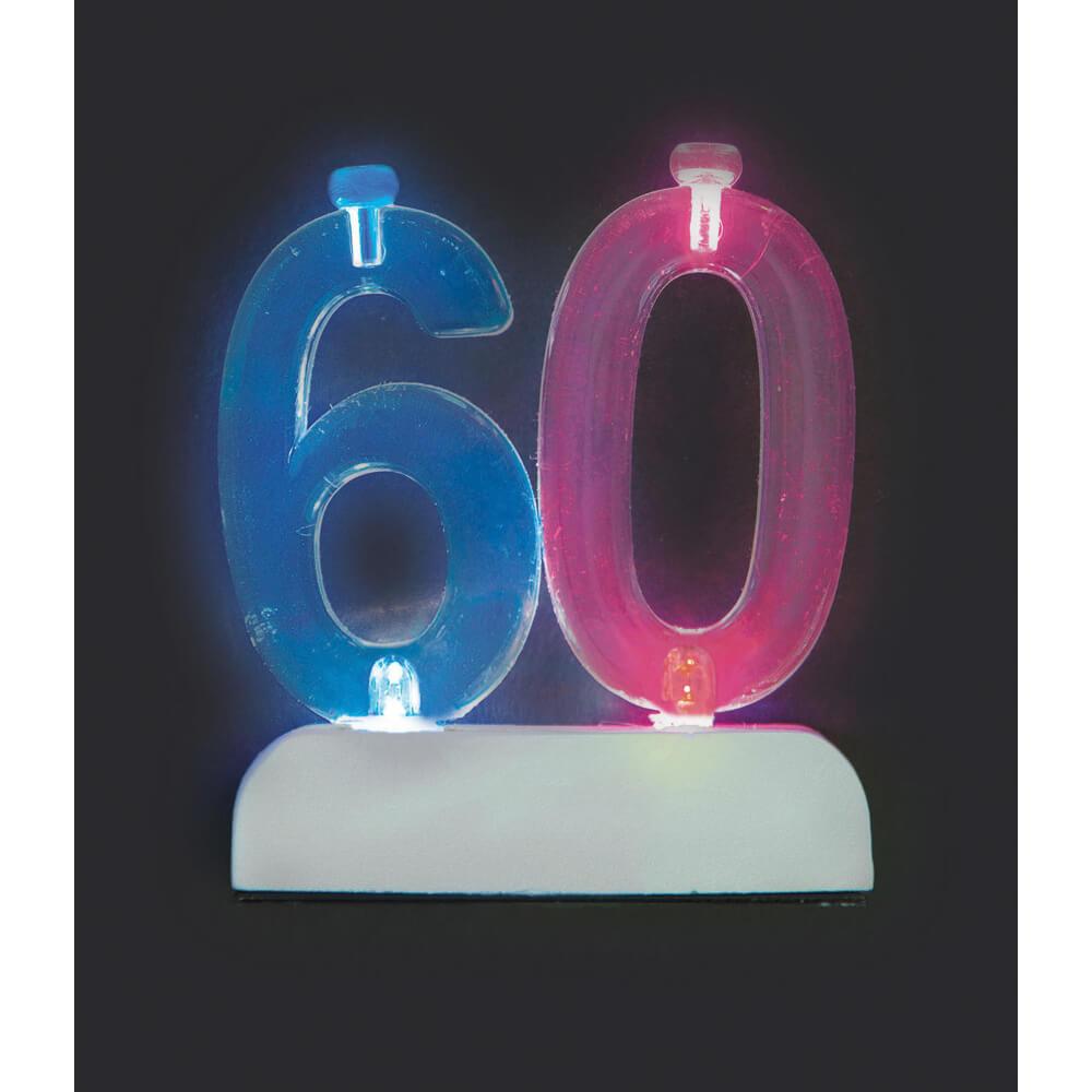 Flashing Holder with Birthday Candles Number 60 