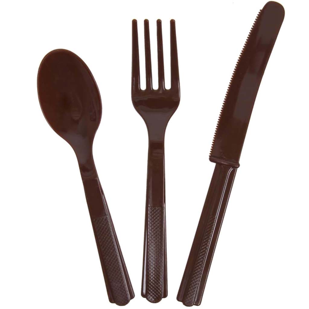 Assorted Plastic Cutlery 18ct, Brown Solid 