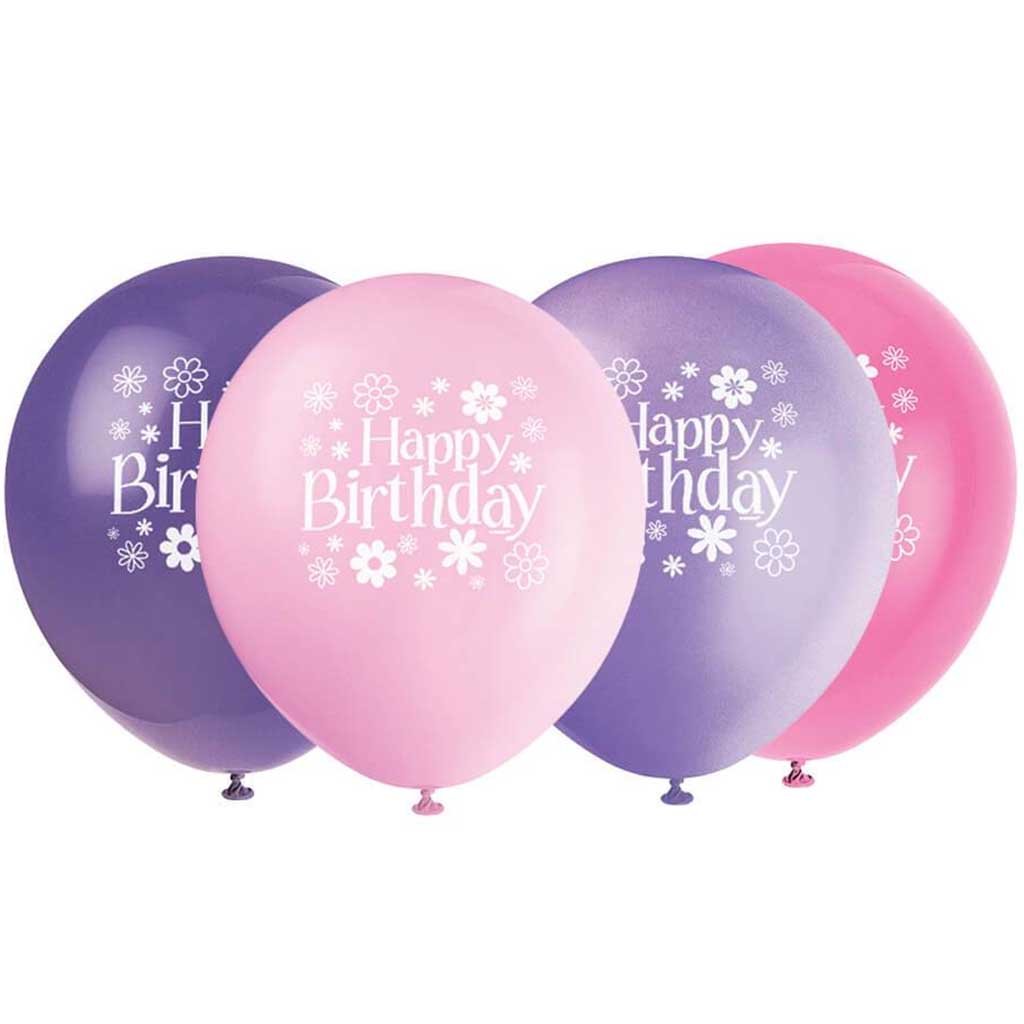 Latex Balloons 12in 8ct, Birthday Blossoms 