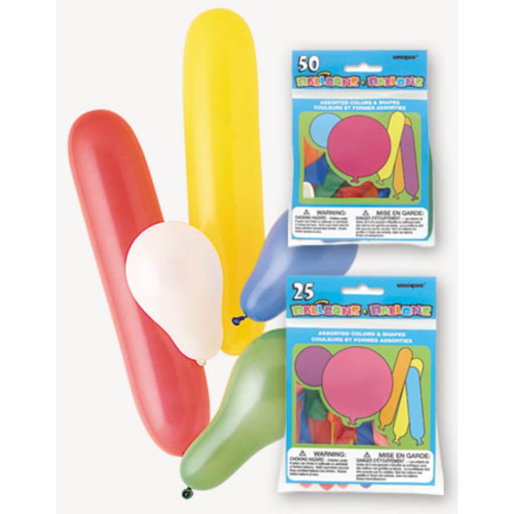 Latex Balloons 25ct, Assorted Colors and Shapes Birthday 