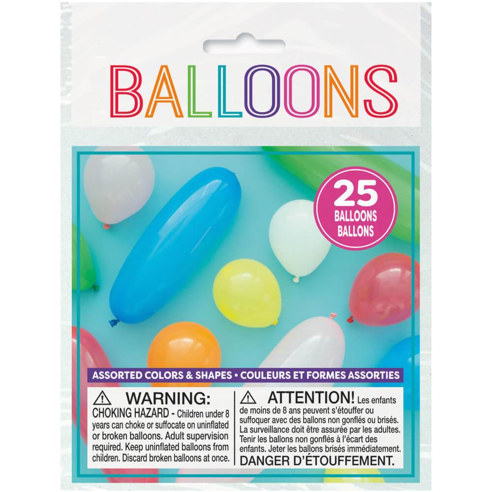 Latex Balloons 25ct, Assorted Colors and Shapes 