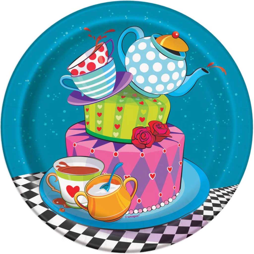 Round Dessert Plates 7in 8ct, Mad Hatter Tea Party 