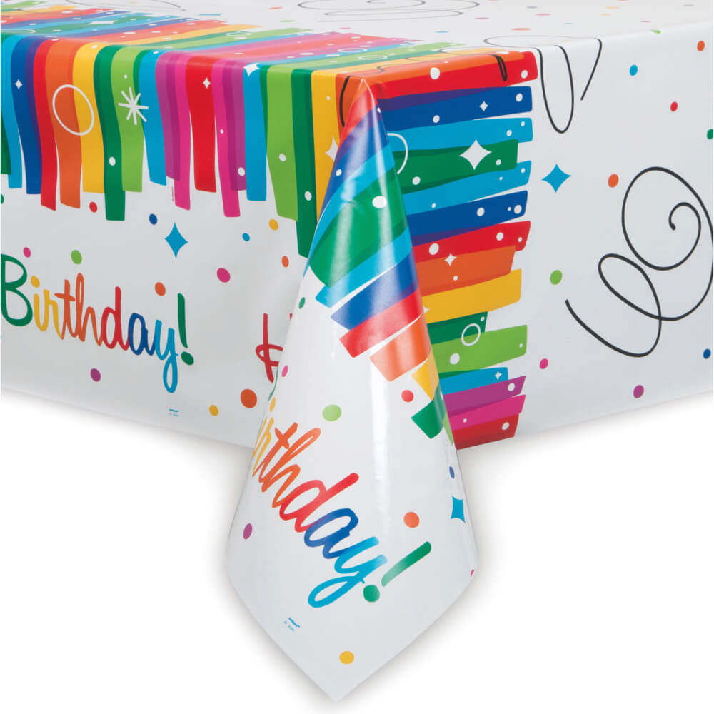 Rectangular Tablecover 54in x 84in, Rainbow Ribbons Birthday 