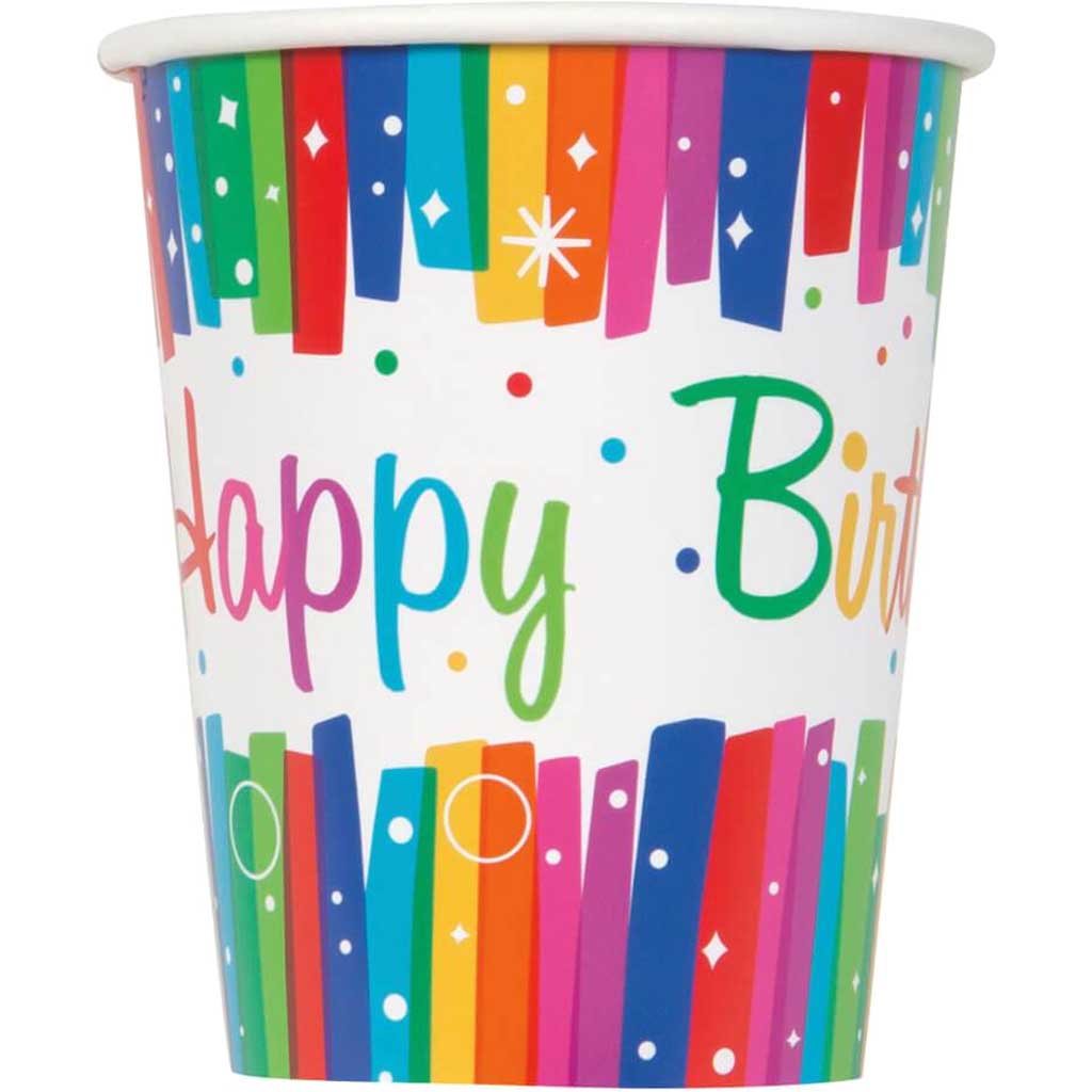 Rainbow Ribbons Birthday 9oz Paper Cups, 8ct 