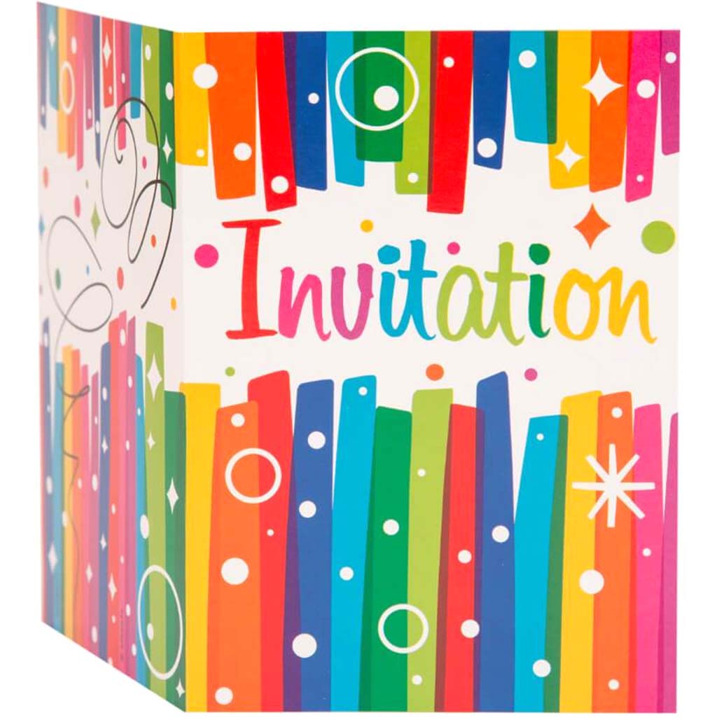 Rainbow Ribbons Birthday Invitations, 8ct 