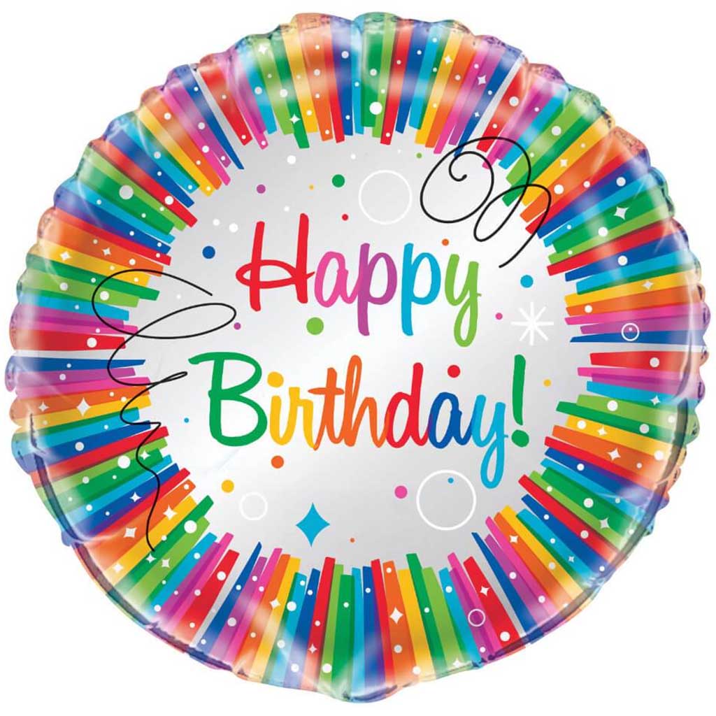 Rainbow Ribbons Birthday Round Foil Balloon, 18in 