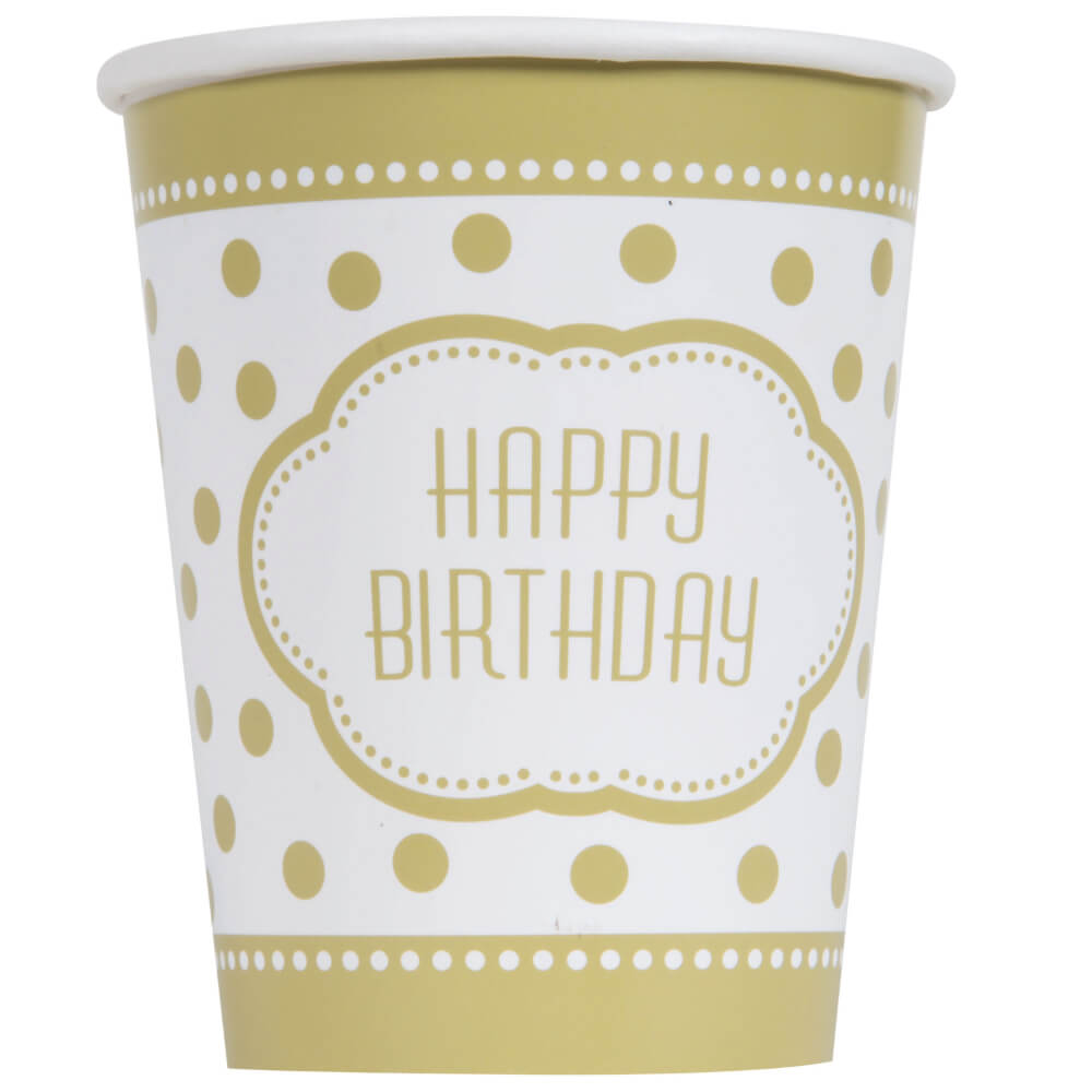 Golden Birthday 9oz Paper Cups, 8ct 