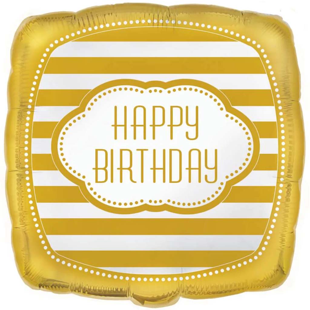 Golden Birthday Square Foil Balloon, 18in 