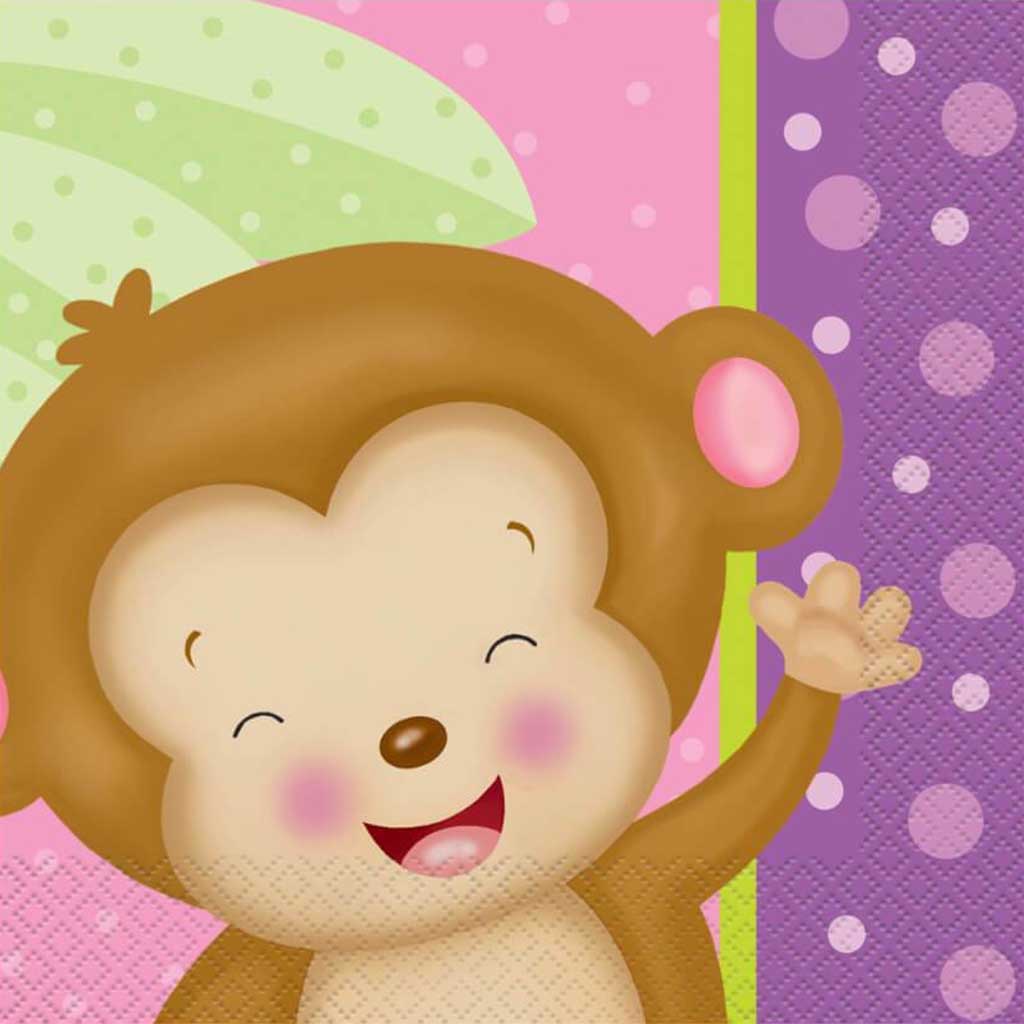 Girl Monkey Baby Shower Lunch Napkins, 16ct 