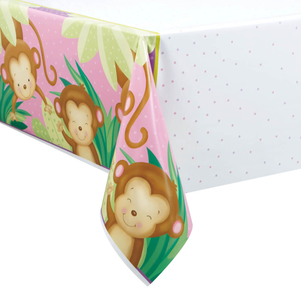 Rectangular Tablecover 54in x 84in, Girl Monkey Baby Shower 