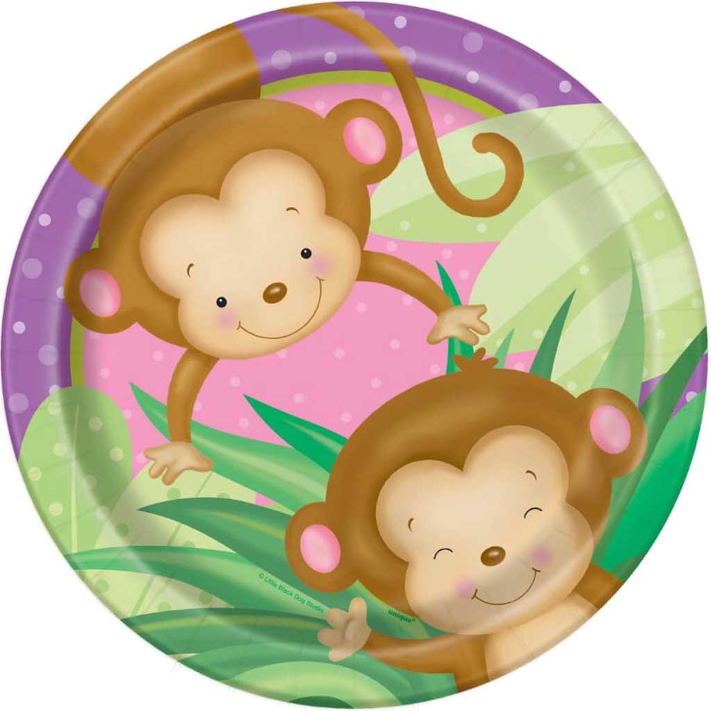 Round Dinner Plates 9in 8ct, Girl Monkey Baby Shower 