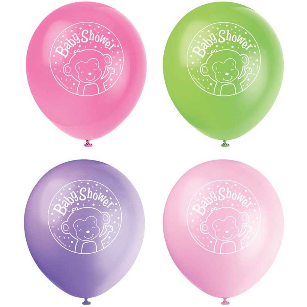 Latex Balloons 12in 8ct, Girl Monkey Baby Shower 