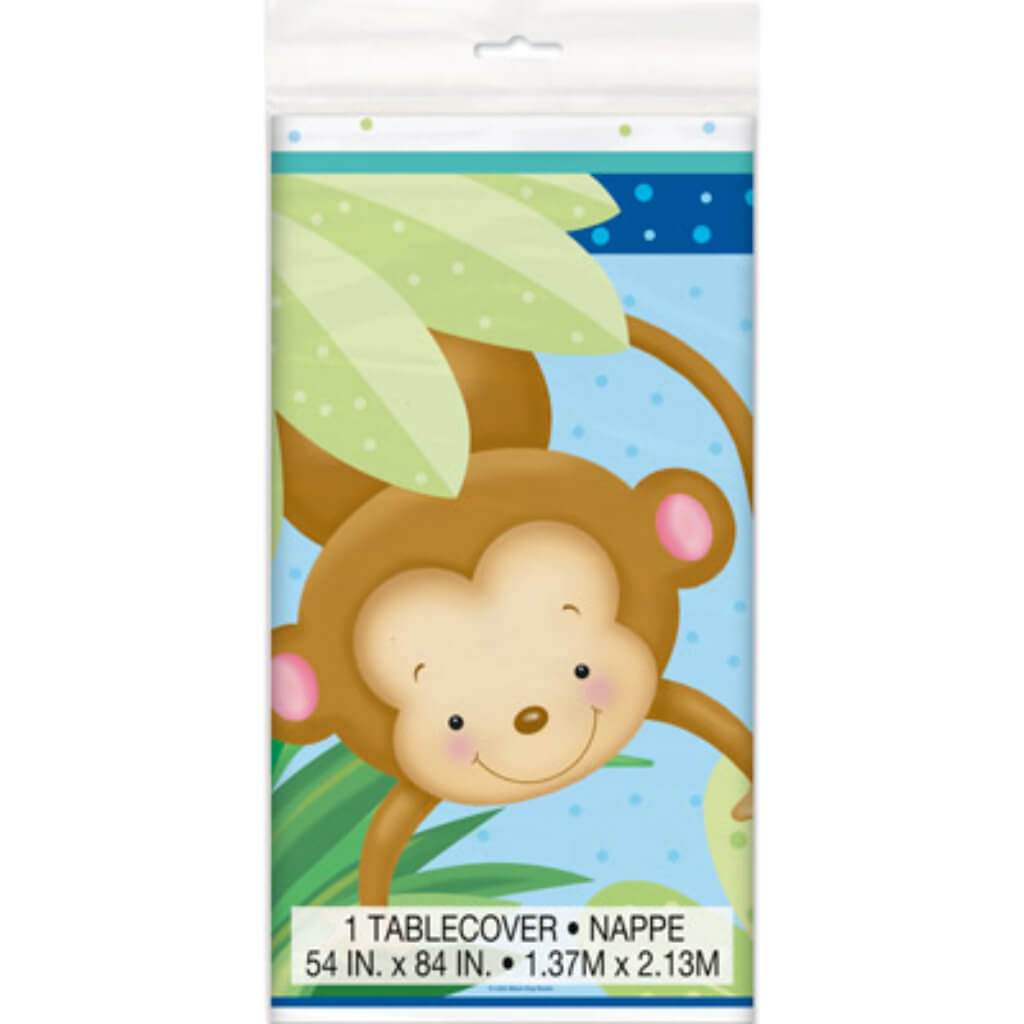 Rectangular Tablecover 54in x 84in, Boy Monkey Baby Shower 