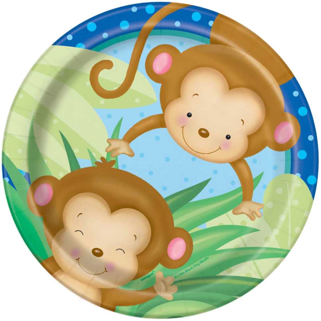 Round Dessert Plates 7in 8ct, Boy Monkey Baby Shower 