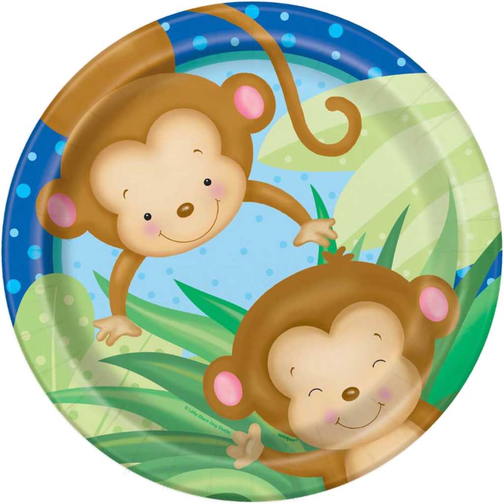 Round Dinner Plates 9in 8ct, Boy Monkey Baby Shower 