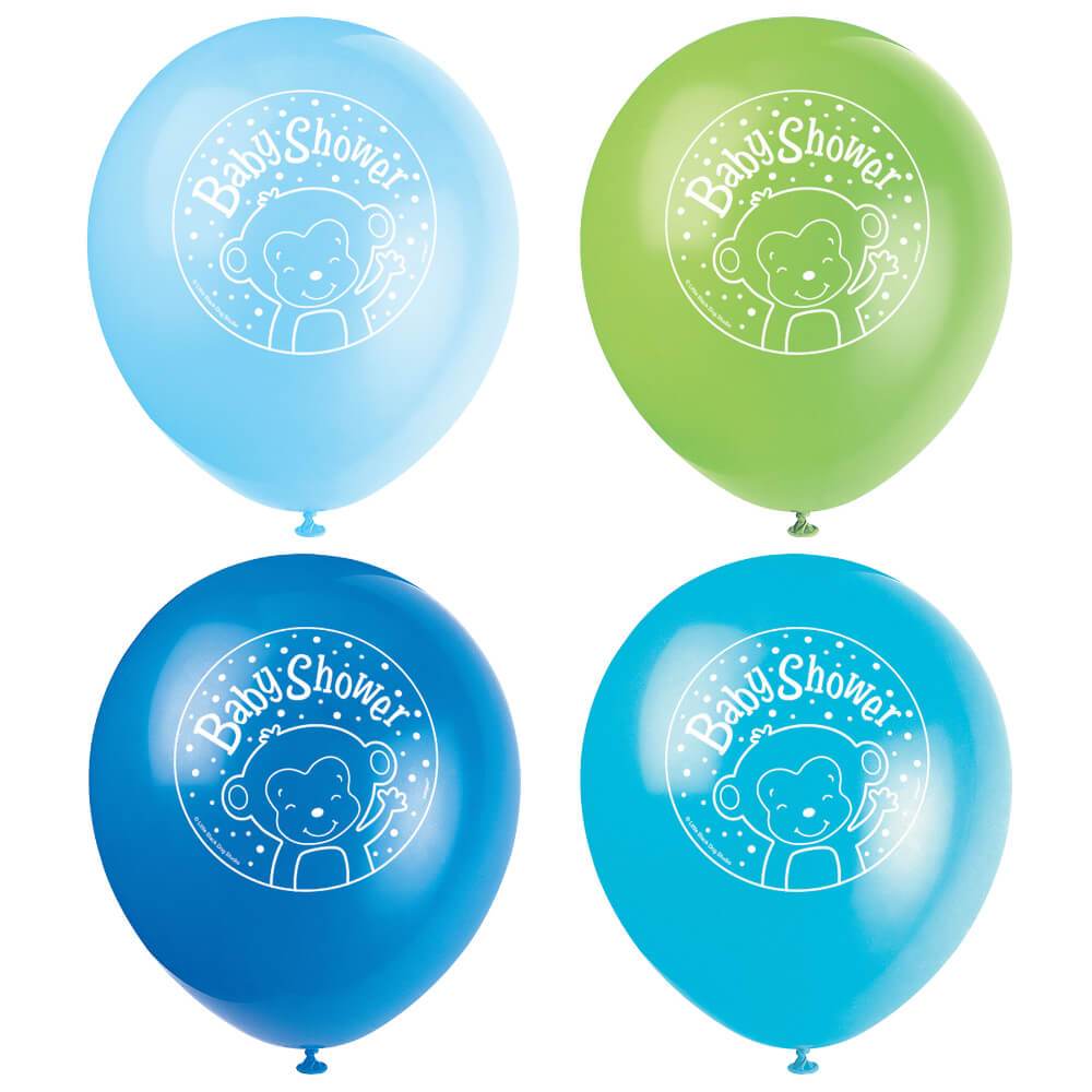 Latex Balloons 12in 8ct, Boy Monkey Baby Shower 