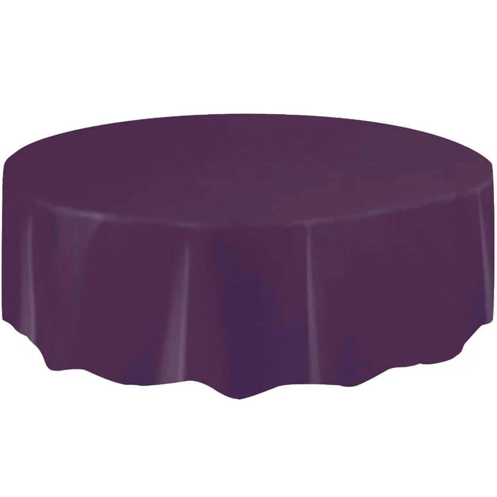 Round Plastic Tablecover 84in, Deep Purple Solid 