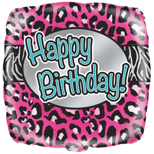 Pink Animal Birthday Square Foil Balloon, 18in 