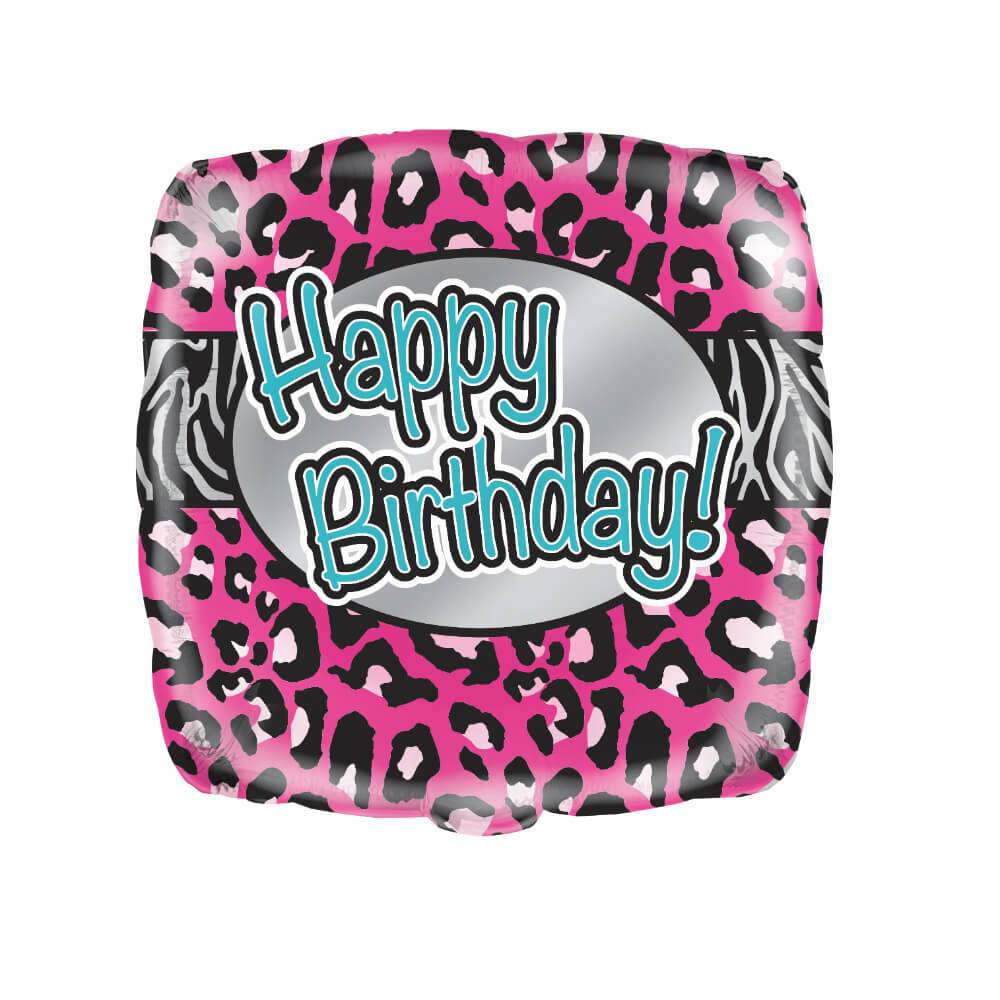 Pink Animal Birthday Square Foil Balloon, 18in 